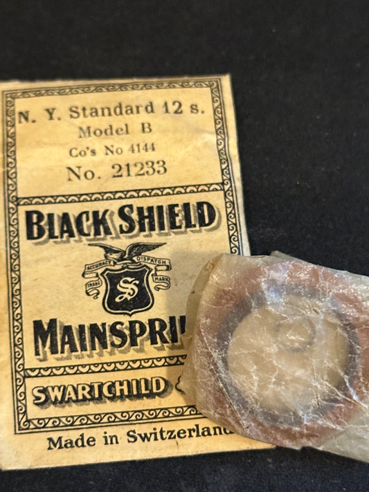Swartchild Black Shield Mainspring for 12s N.Y. Standard No. 4144 - Steel