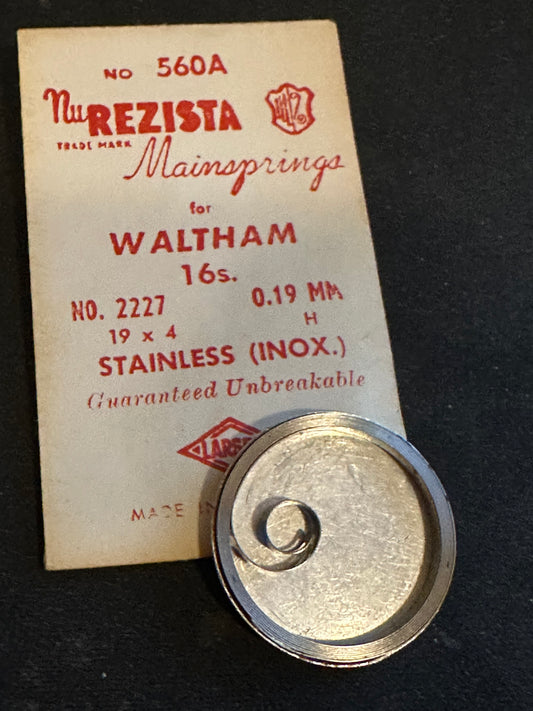 NuREZISTA Mainspring #560A for Waltham 16s movements Factory No. 2227 - Alloy