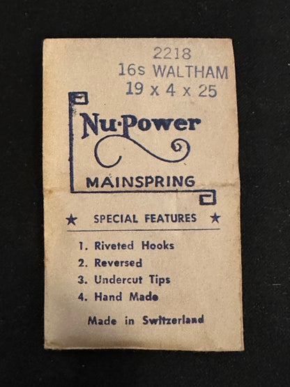 NuPower Mainspring for Waltham 16s No. 2218 - Steel