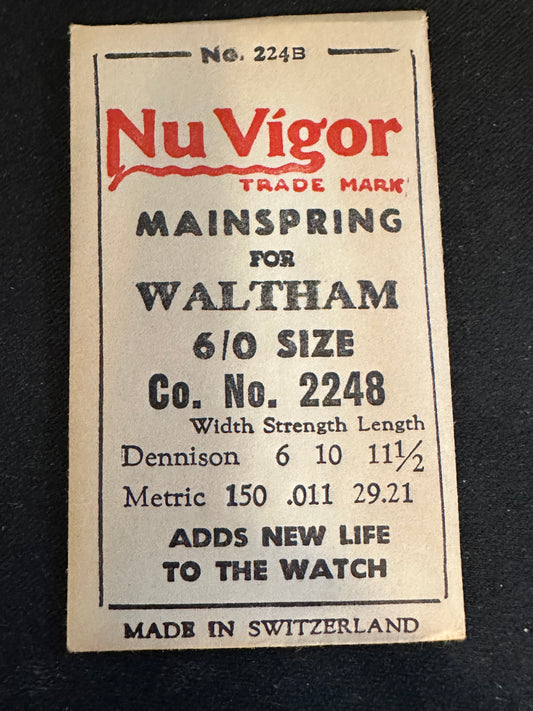 NuVigor Mainspring #224B for Waltham 6/0s No. 2248 - Steel