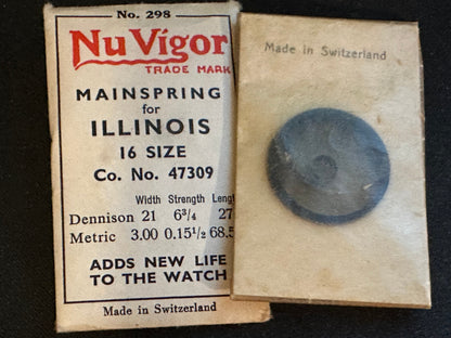 NuVigor Mainspring #298 for Illinois 16s Factory No. 47309 - Steel