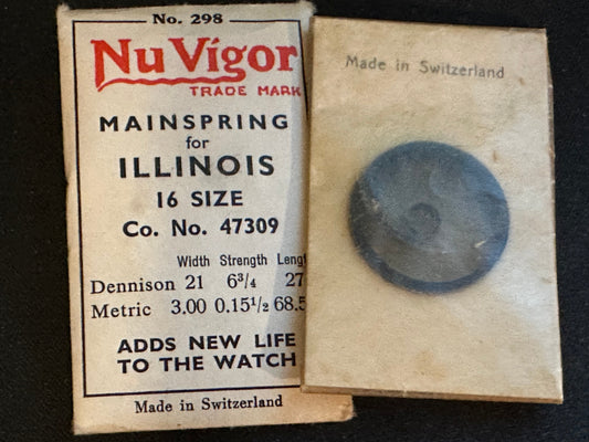 NuVigor Mainspring #298 for Illinois 16s Factory No. 47309 - Steel