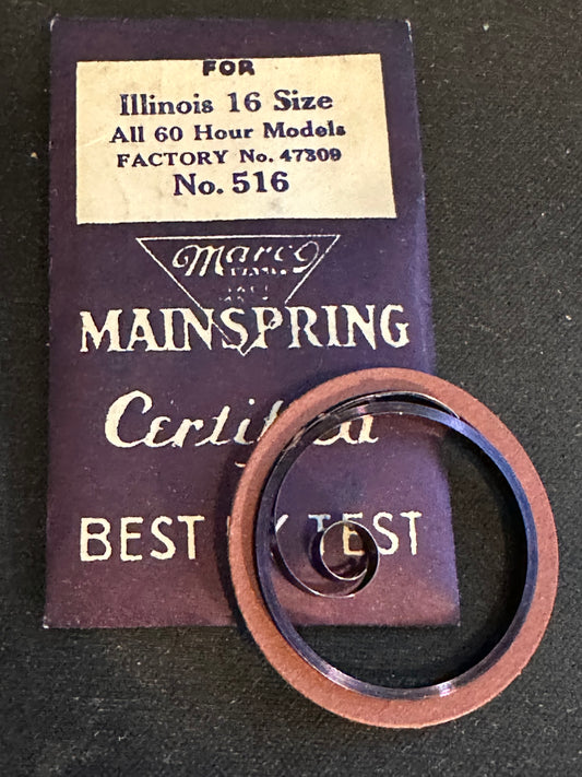 Marco Mainspring #516 for Illinois 16s 60hr Factory No. 47309 - Steel