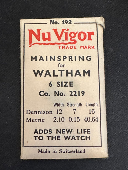 NuVigor Mainspring #192 for 6s Waltham Factory No. 2219 - Steel