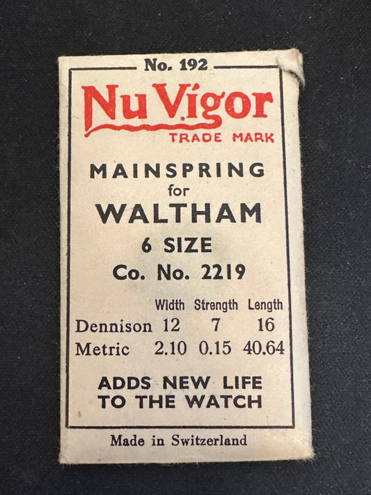 NuVigor Mainspring #192 for 6s Waltham Factory No. 2219 - Steel