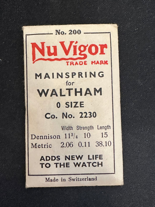 NuVigor Mainspring #200 for Waltham 0s Factory No. 2230 - Steel