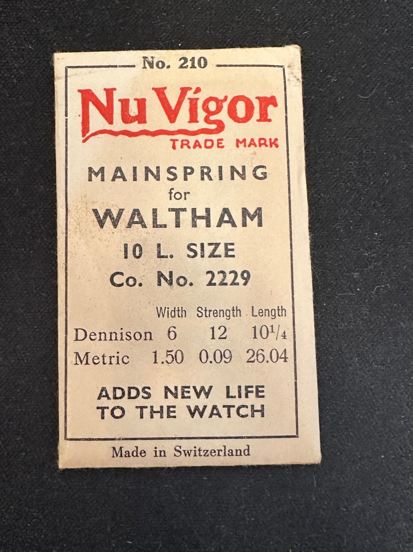 NuVigor Mainspring #210 for 10 ligne Waltham Factory No. 2229 - Steel