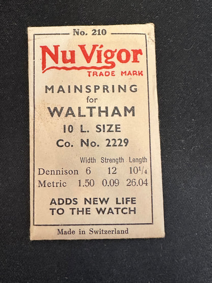 NuVigor Mainspring #210 for 10 ligne Waltham Factory No. 2229 - Steel