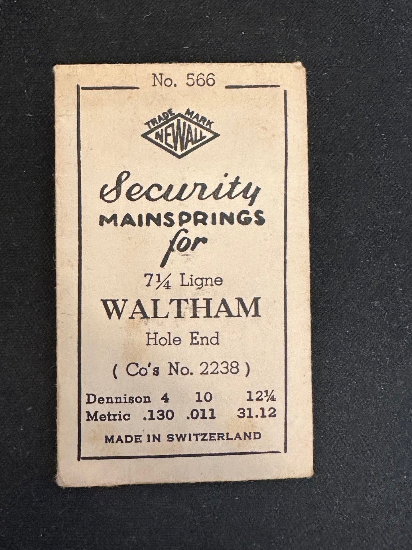 Newall Security Mainspring #566 for Waltham 7¼ ligne No. 2238 - Steel