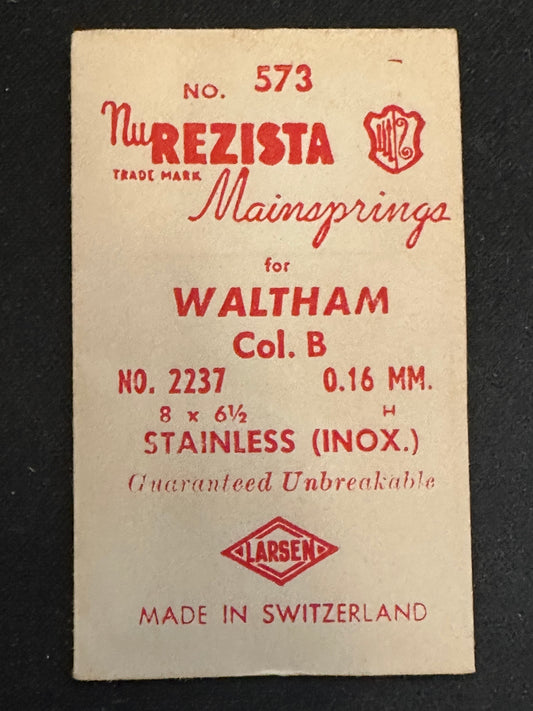 NuRezista Mainspring #573 for Waltham 12s Colonial B No. 2237 - Alloy
