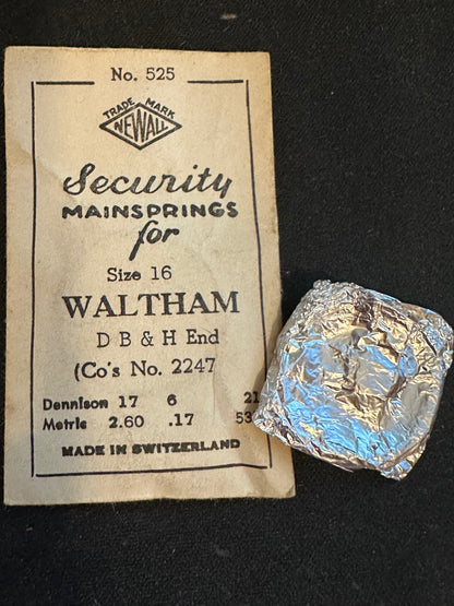 Newall Security Mainspring #525 for 16s Waltham Factory No. 2247 - Steel