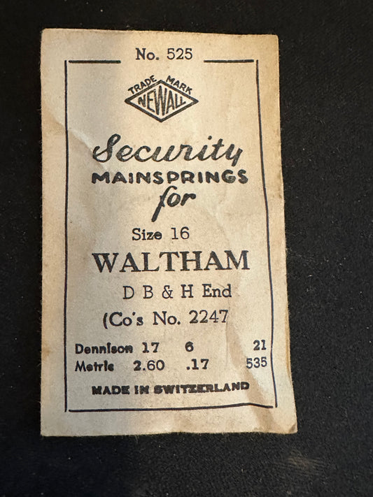 Newall Security Mainspring #525 for 16s Waltham Factory No. 2247 - Steel