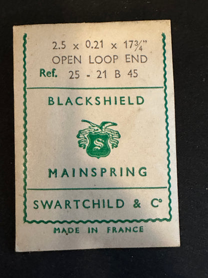 Swartchild Black Shield Clock Mainspring 2.5 x .21 mm x 17¾" Ref 25-21 B 45