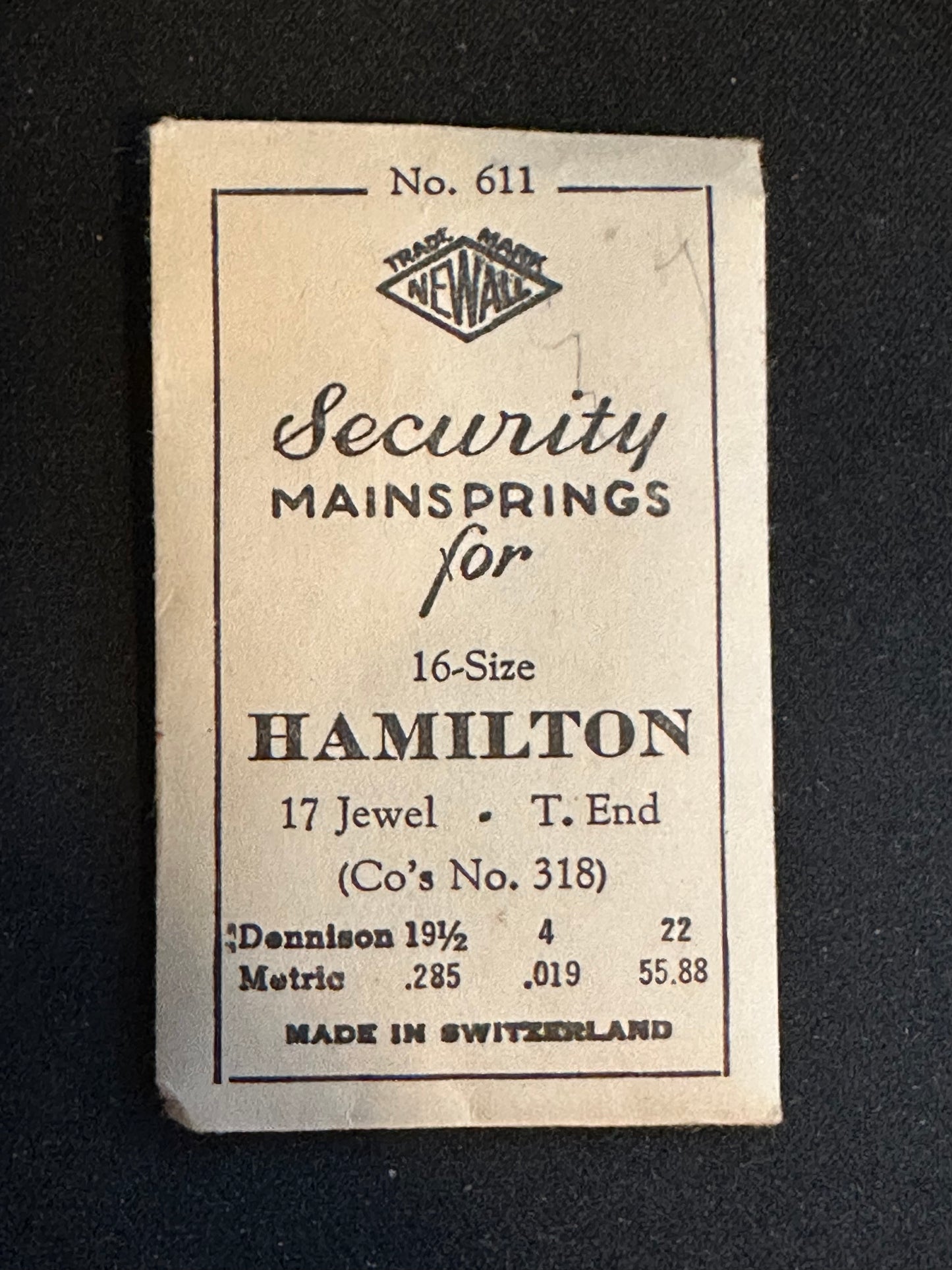 Newall Security Mainspring #611 for 16s Hamilton No. 318 - Steel