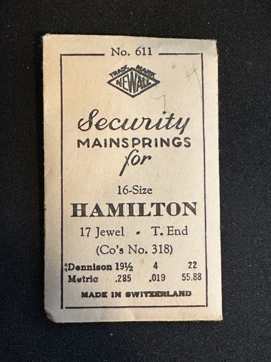 Newall Security Mainspring #611 for 16s Hamilton No. 318 - Steel