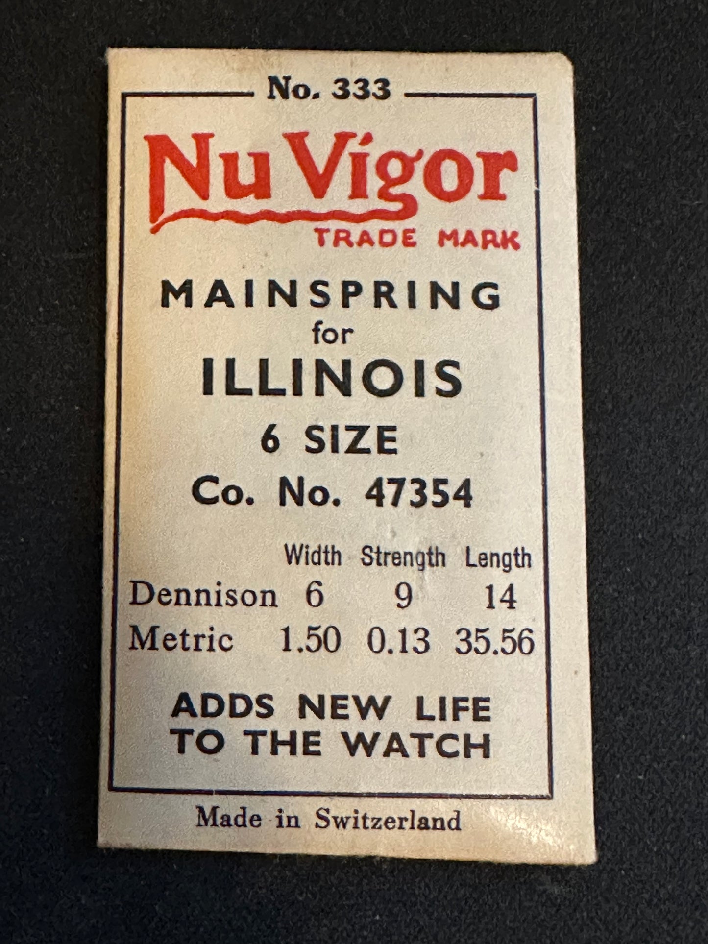 NuVigor Mainspring #333 for 6s Illinois Factory No. 47354 - Steel