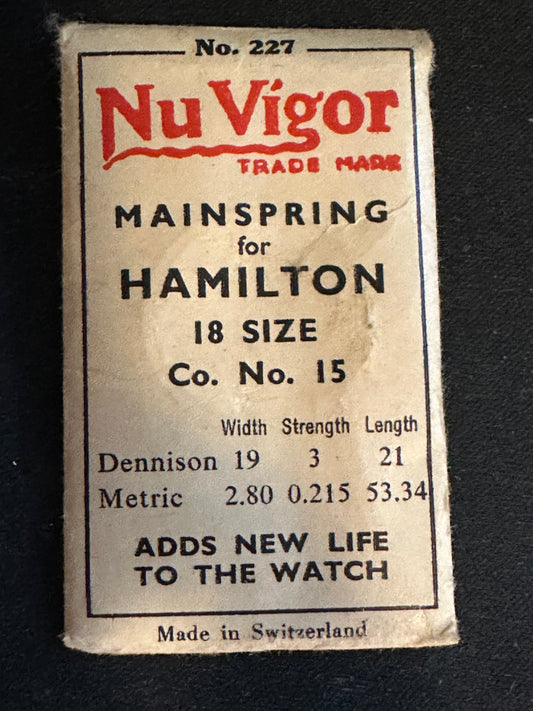 NuVigor Mainspring #227 for Hamilton 18s Factory No. 15 - Steel