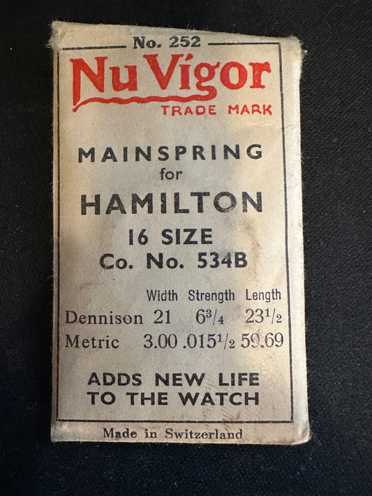 NuVigor Mainspring #252 for 16s Hamilton No. 534B - Steel