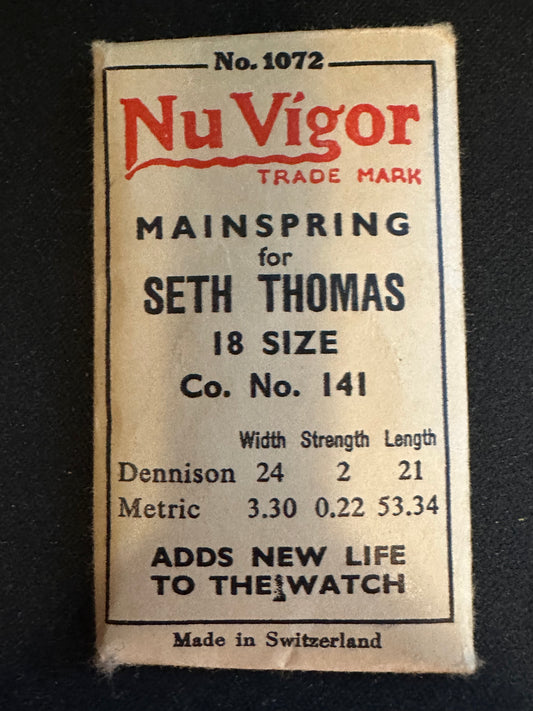 NuVigor Mainspring #1072 for Seth Thomas 18s No. 141 - Steel