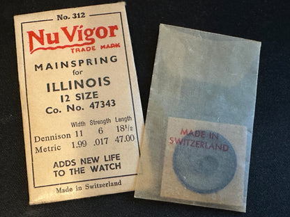 NuVigor Mainspring #312 for Illinois 12s movements No. 47343 - Steel