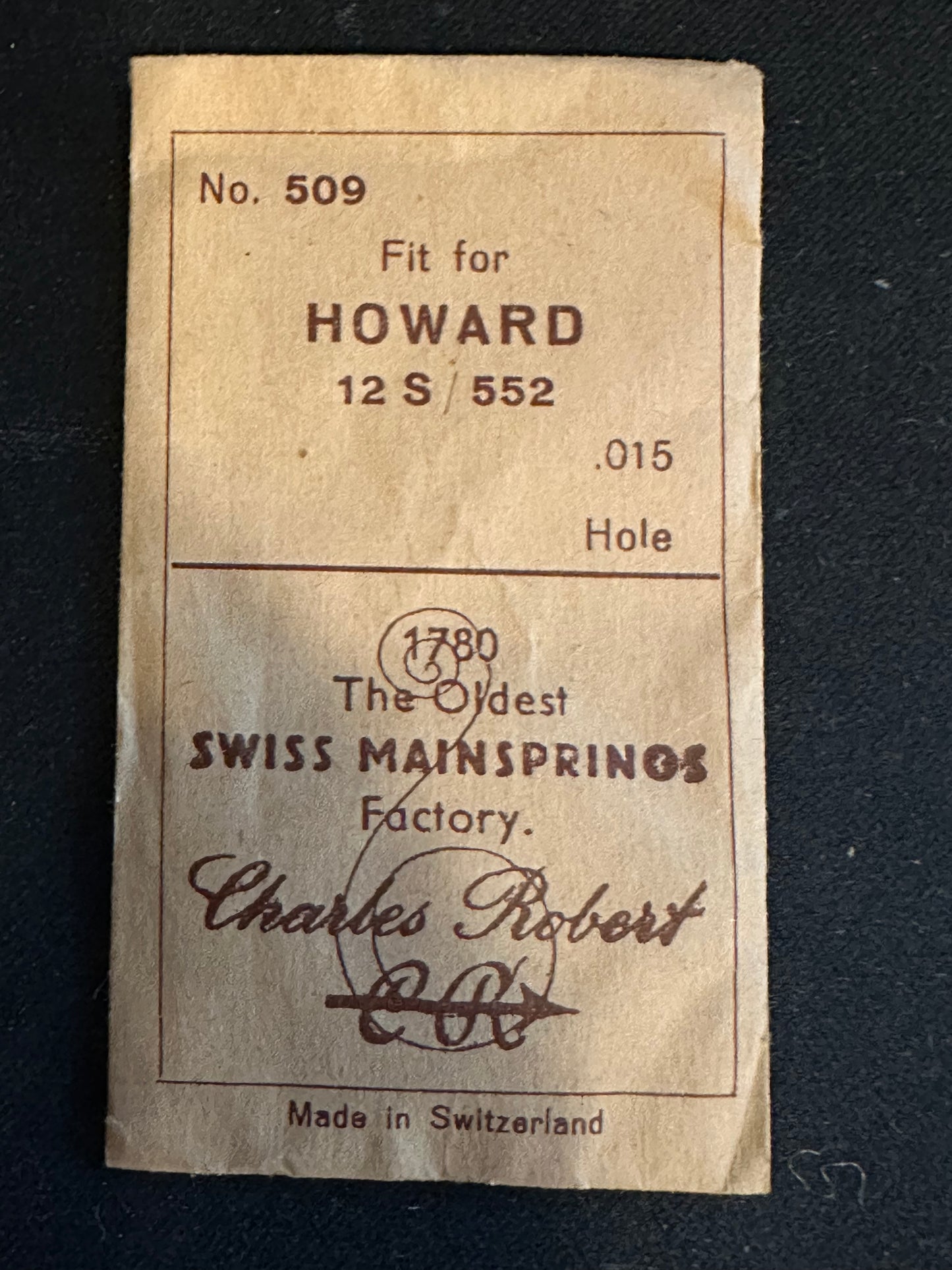 CR Mainspring #509 for Howard 12s Factory No. 552 - Steel