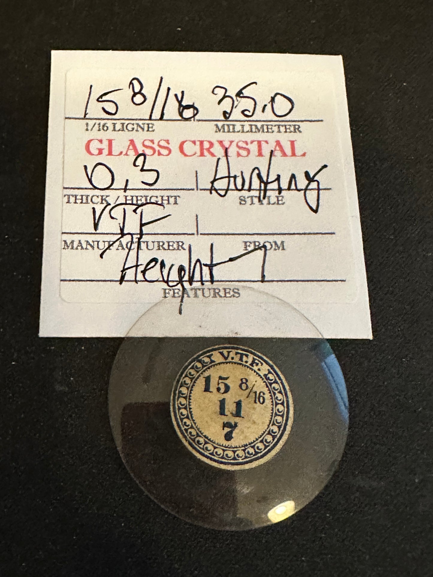 VTF Vintage Glass Hunting Case Watch Crystal 15-8/16 (~35.0mm) - NOS