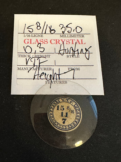 VTF Vintage Glass Hunting Case Watch Crystal 15-8/16 (~35.0mm) - NOS