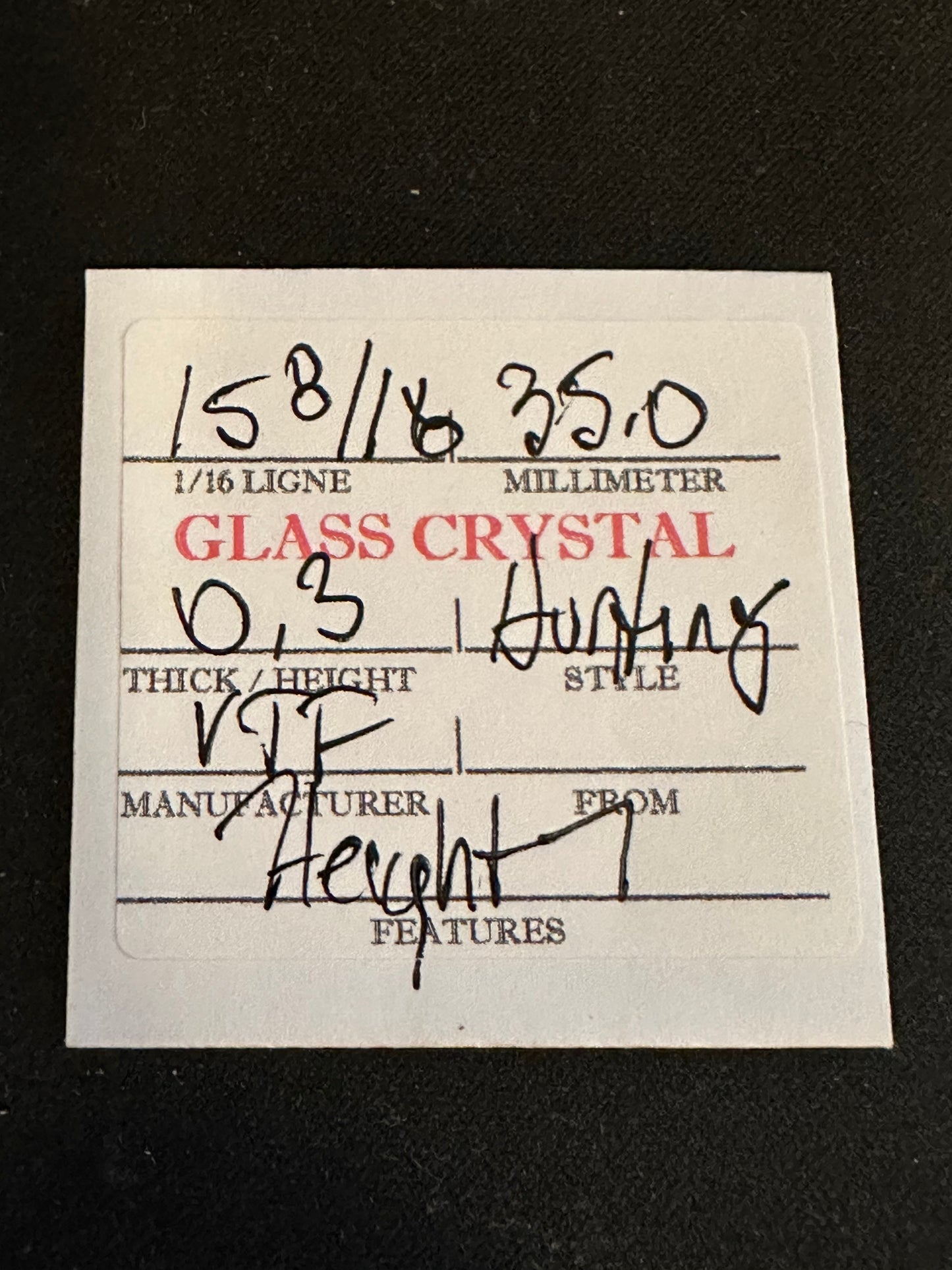 VTF Vintage Glass Hunting Case Watch Crystal 15-8/16 (~35.0mm) - NOS