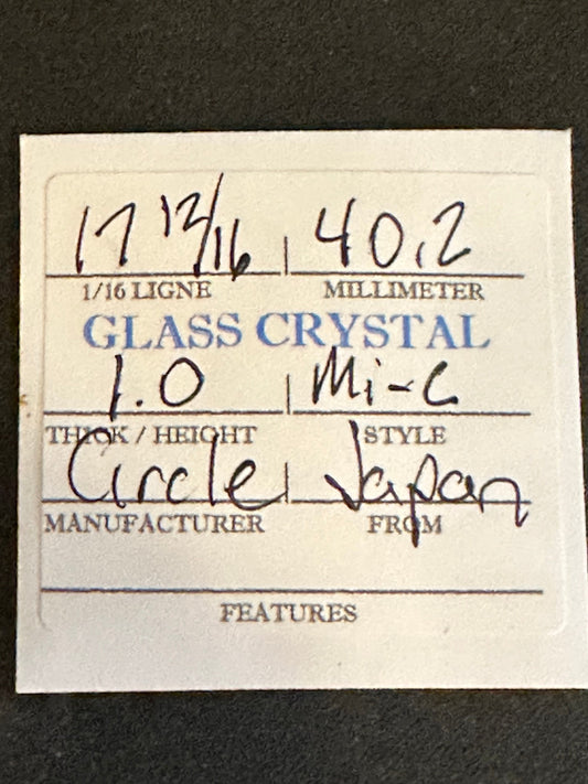 Circle Brand Vintage Glass Watch Crystal 17-12/16 (40.2mm) - NOS