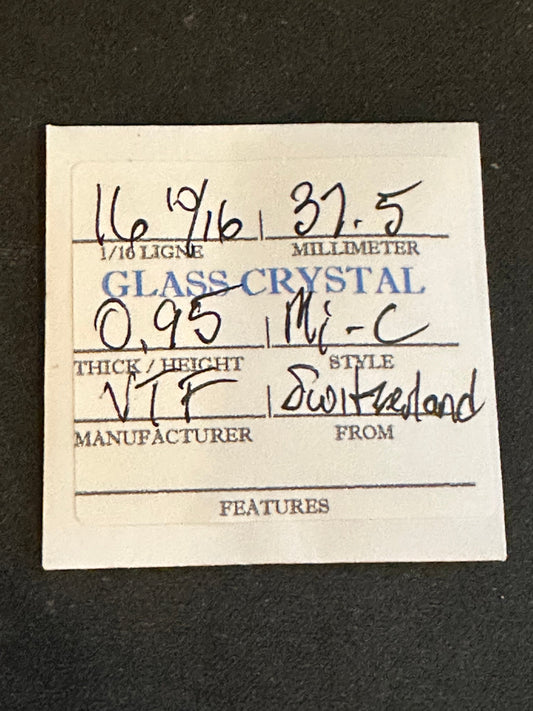 VTF Vintage Glass Pocket Watch Crystal 16-10/16 (~37.5mm) - NOS