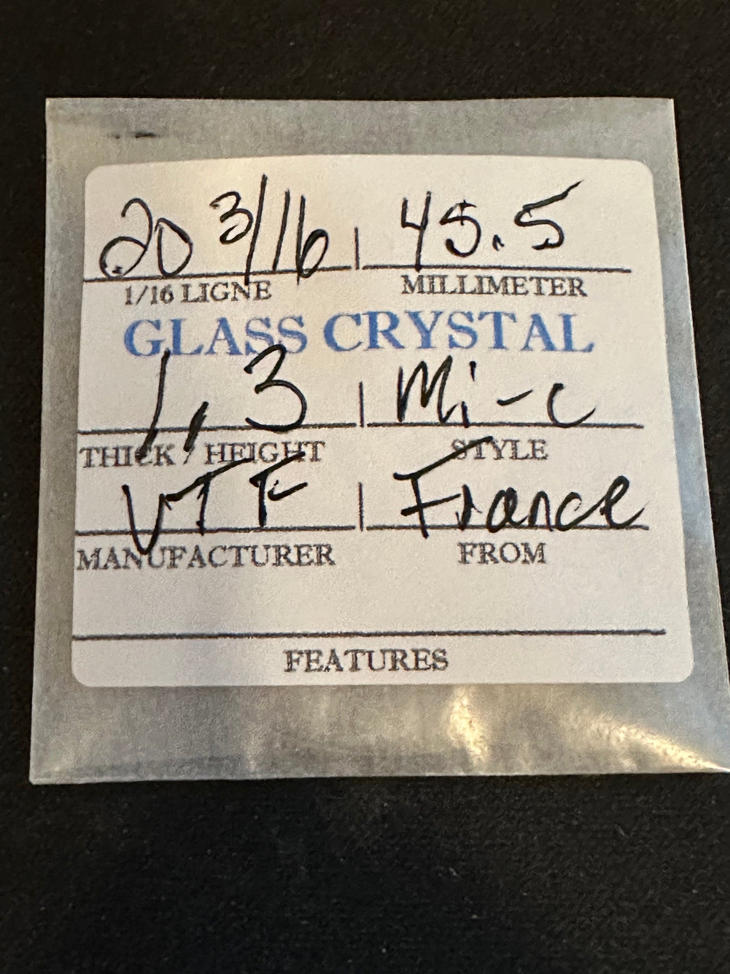 VTF Vintage Glass Pocket Watch Crystal 20-3/16 (~45.5mm) - NOS