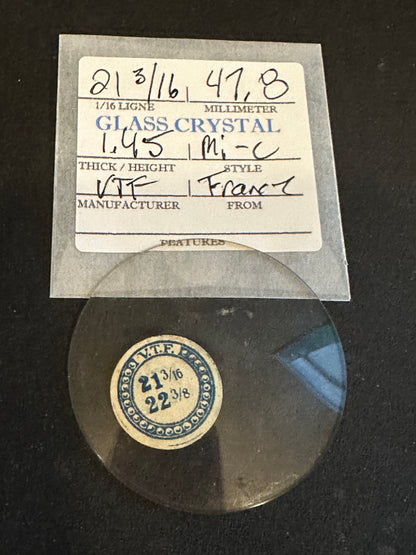 VTF Vintage Glass Pocket Watch Crystal 21-3/16 (~47.8mm) - NOS