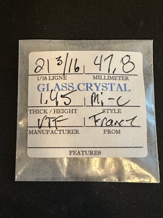 VTF Vintage Glass Pocket Watch Crystal 21-3/16 (~47.8mm) - NOS