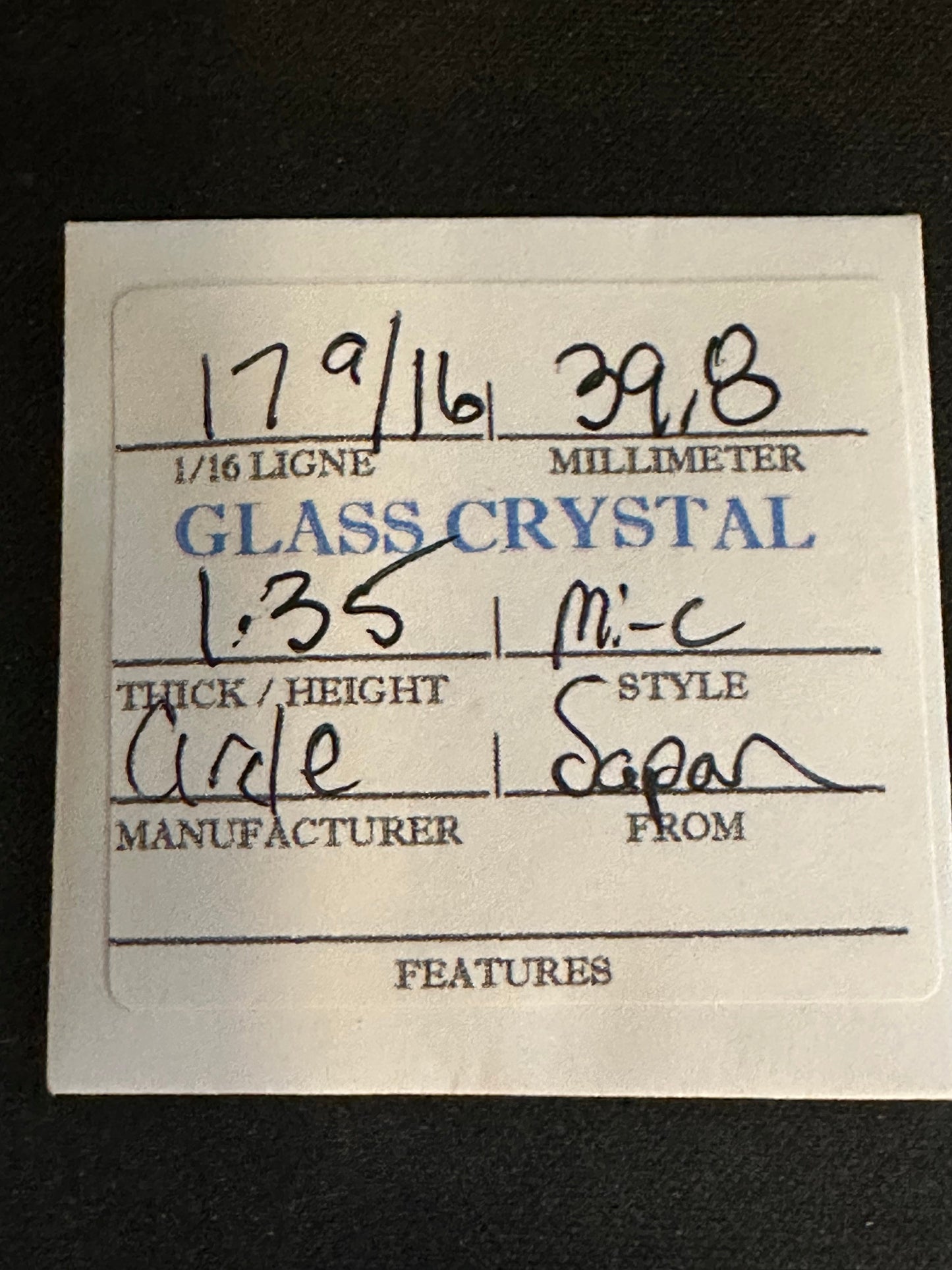 Circle Brand Vintage Glass Watch Crystal 17-9/16 (39.8mm) - NOS