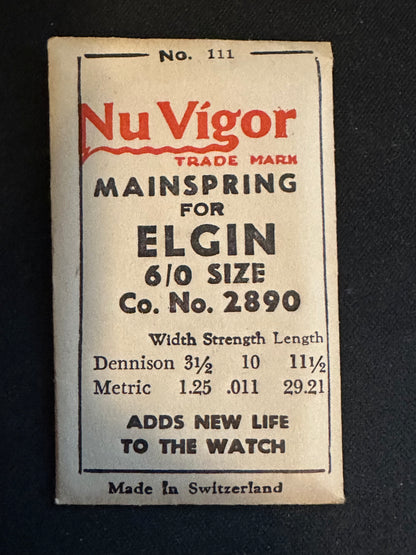 NuVigor Mainspring #111 for Elgin 5/0s & 6/0s Factory No. 2890 - Steel