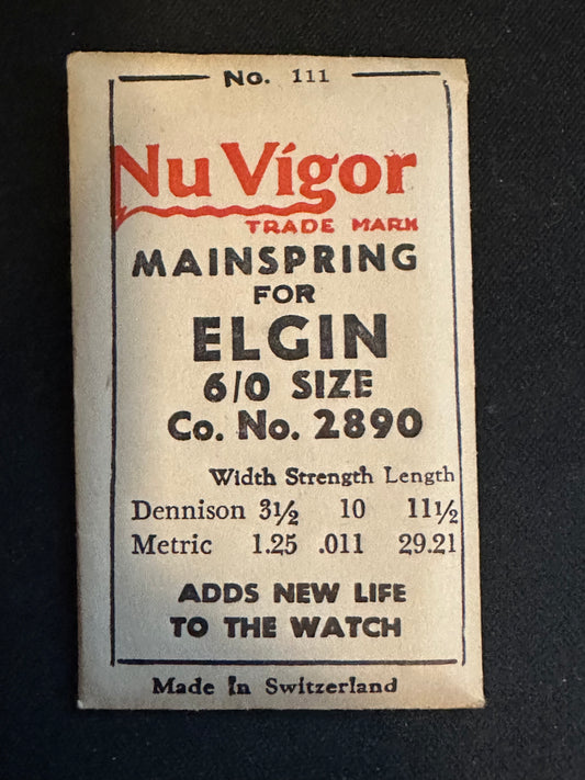 NuVigor Mainspring #111 for Elgin 5/0s & 6/0s Factory No. 2890 - Steel
