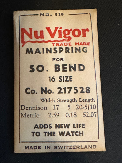 NuVigor Mainspring #519 for South Bend 16s No. No. 217528 - Steel