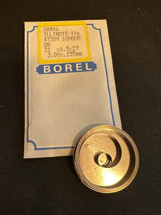 BOREL Mainspring SA406 for Illinois 16s 60hr Factory No. 47309 - Alloy
