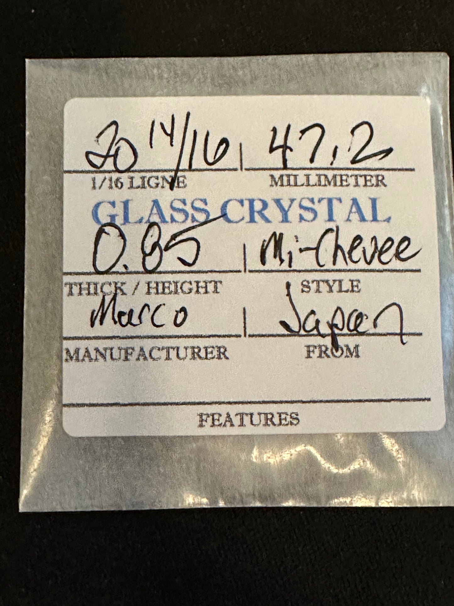 Marco Mi-Chevee Vintage Glass Pocket Watch Crystal 20-14/16 (47.2mm) - NOS