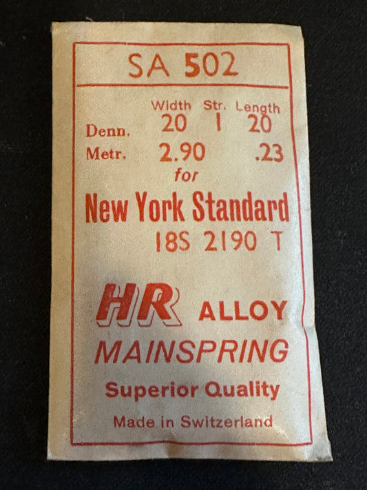 HR Mainspring SA502 for N.Y. Standard 18s Factory No. 2190 - Alloy