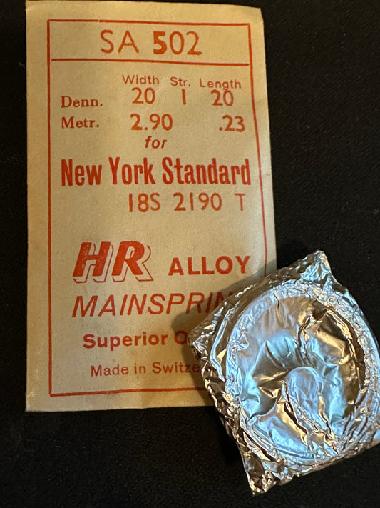 HR Mainspring SA502 for N.Y. Standard 18s Factory No. 2190 - Alloy