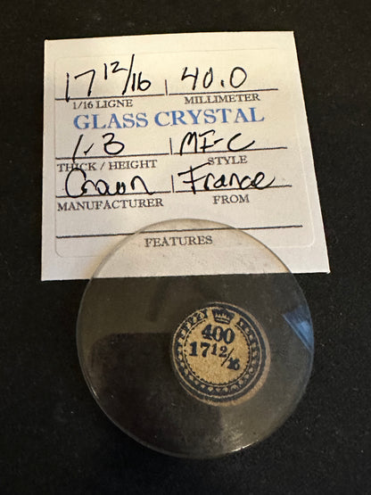 Crown Vintage Glass Pocket Watch Crystal 17-12/16 (~40.9mm) - NOS