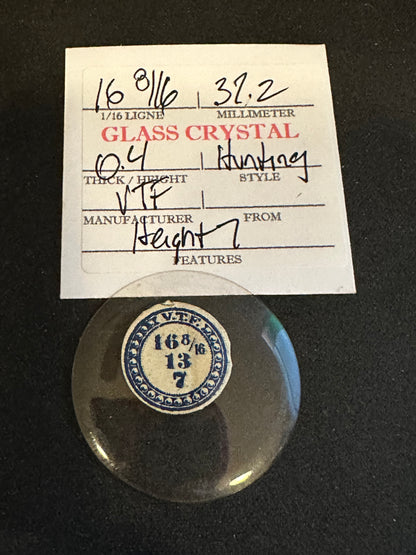 VTF Vintage Glass Hunting Case Watch Crystal 16-8/16 (~37.2mm) - NOS