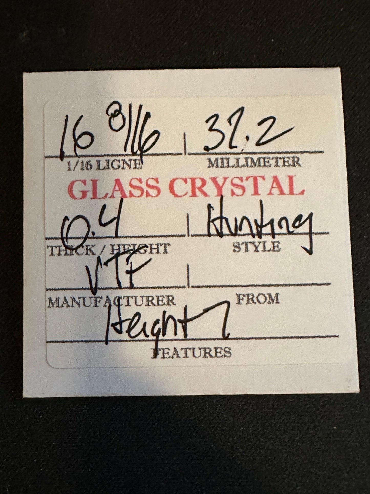 VTF Vintage Glass Hunting Case Watch Crystal 16-8/16 (~37.2mm) - NOS