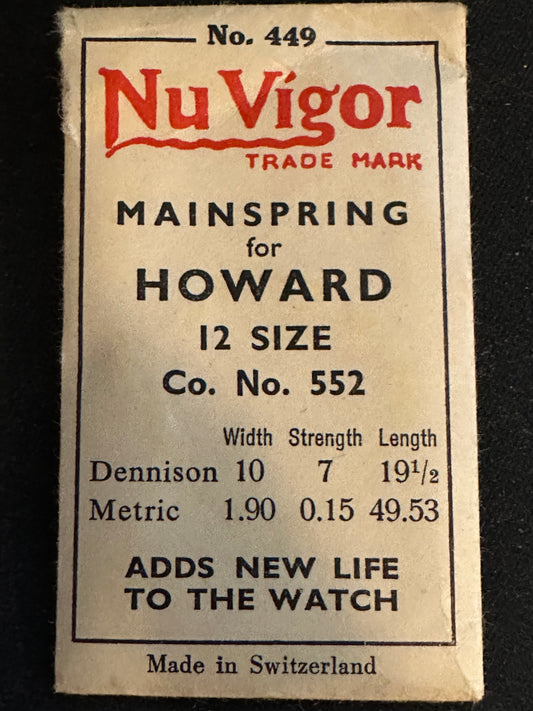 NuVigor Mainspring #449 for Howard 12s Factory No. 552 - Steel