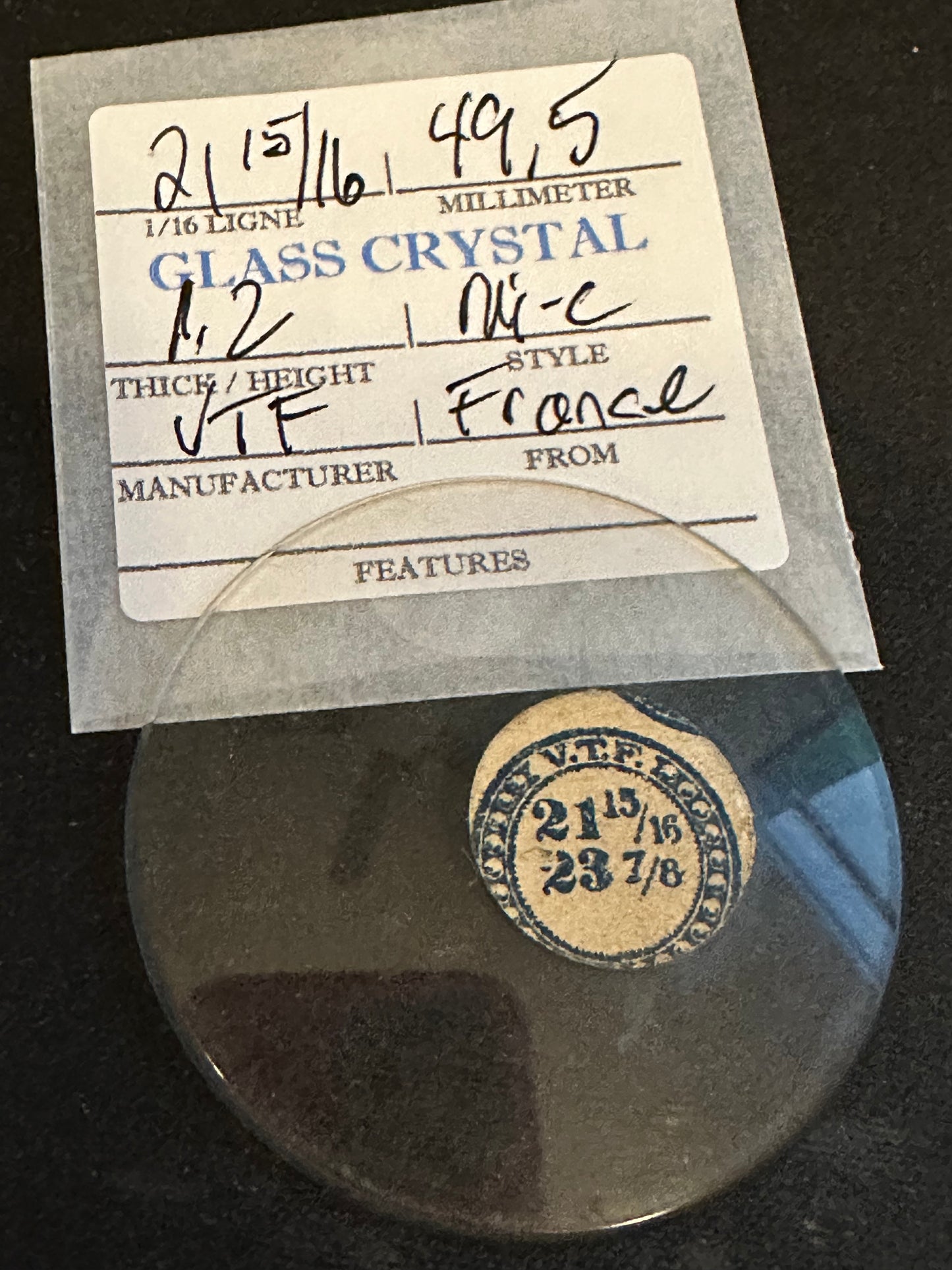 VTF Vintage Glass Pocket Watch Crystal 21-15/16 (~49.5mm) - NOS