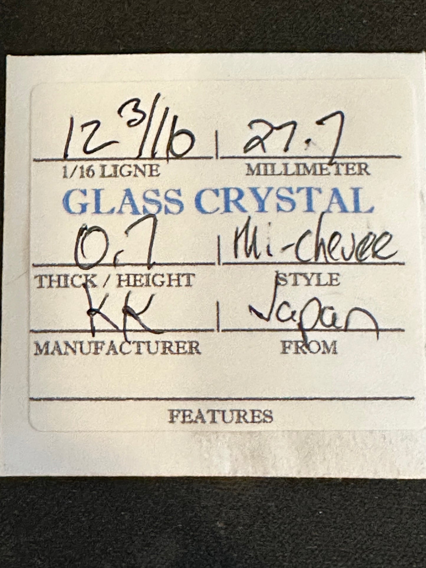 KK Mi-Chevee Vintage Glass Small Pocket Watch Crystal 12-3/16 (27.7mm) - NOS