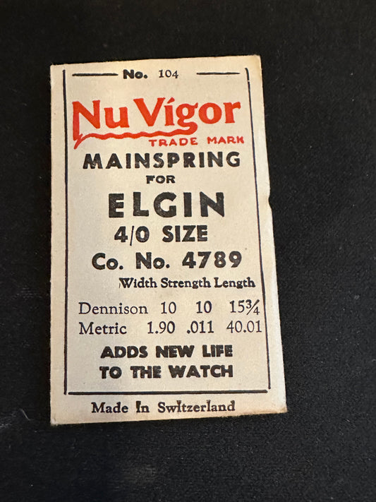 NuVigor Mainspring #104 for Elgin 4/0s Factory No. 4789 - Steel