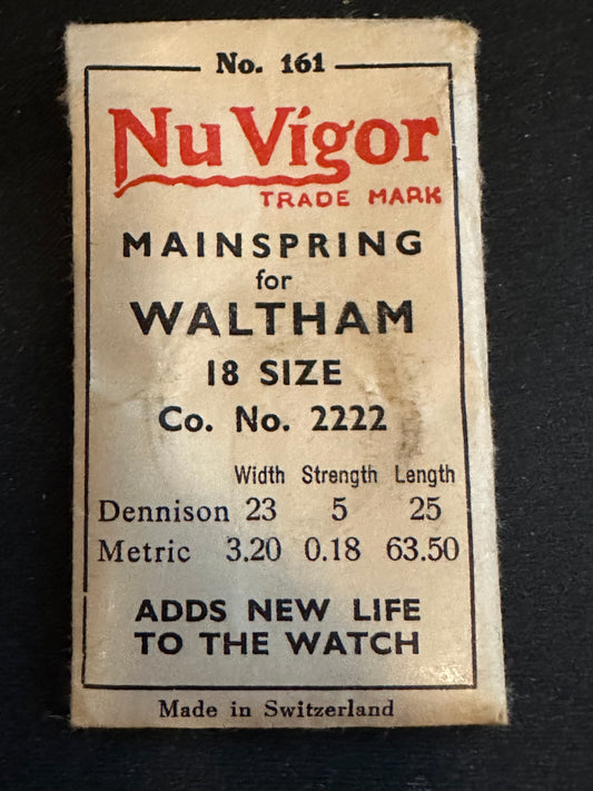 NuVigor Mainspring #161 for 18s Waltham Factory No. 2222 - Steel