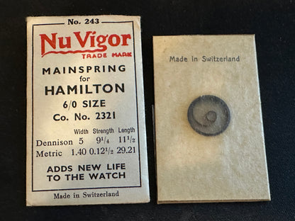 NuVigor Mainspring #243 for Hamilton 6/0s Factory No. 2321  - Steel